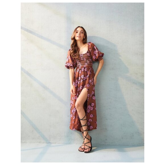 Anthropologie Omika Handmade Midi Blair Dress Puff Poof Sleeve Euro Girl Greece - Picture 3 of 15